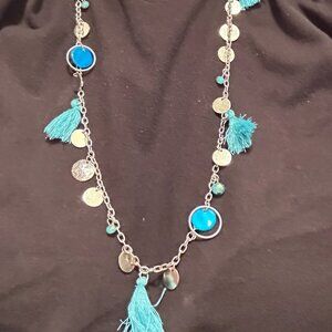 Blue and Silver fringe necklace